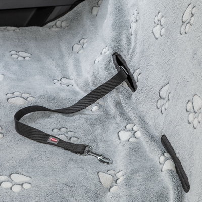 Trixie autobeschermdeken grijs/zwart 145 x 140 cm – fleece, pootjesmotief