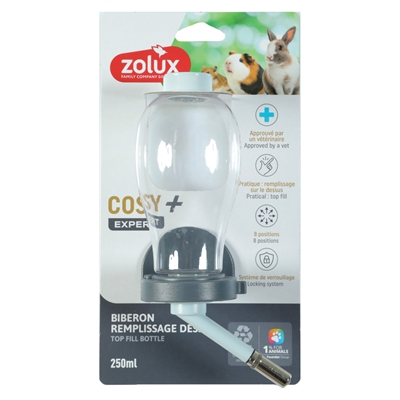 Zolux Cosy+ drinkfles Top knaagdier 250 ml – van bovenaf te vullen, blauw
