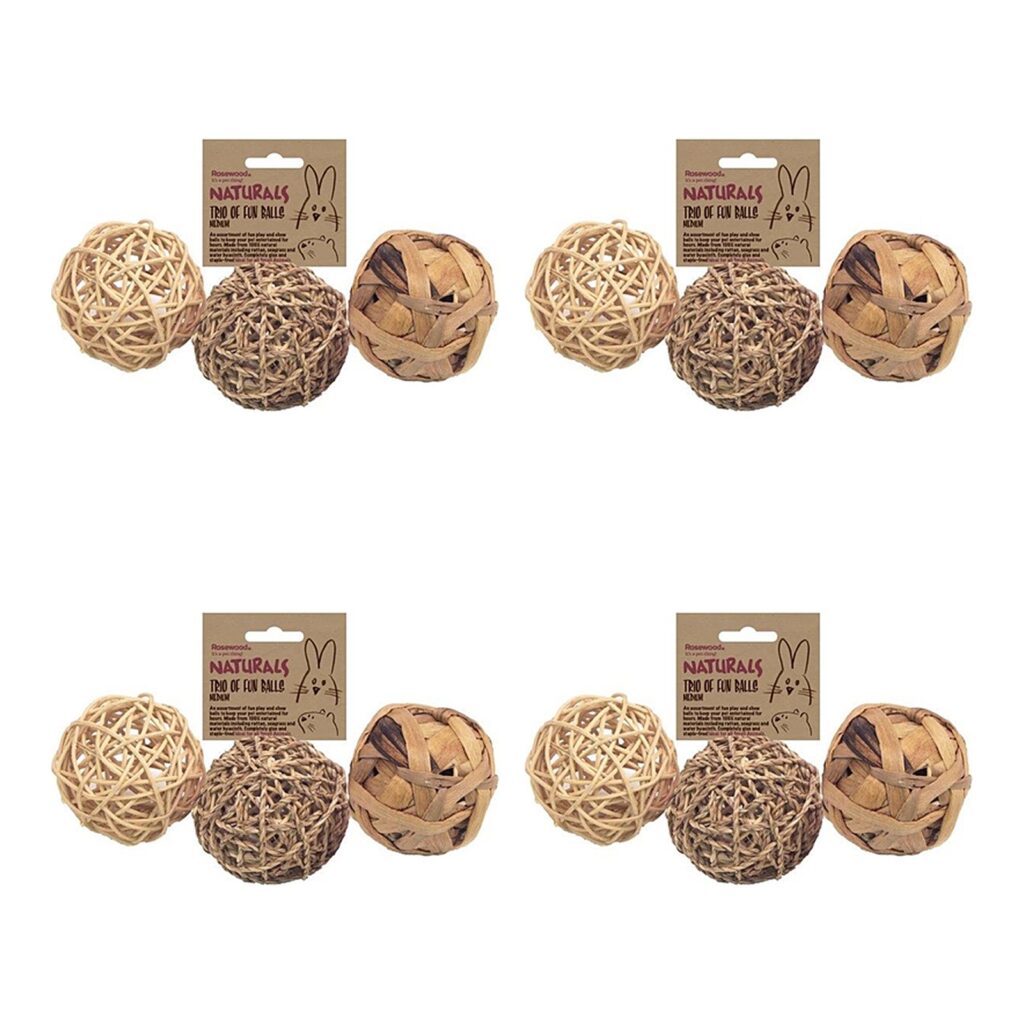 Rosewood knaagdier speelballen set van 3 – 8 cm – multipack 4 stuks