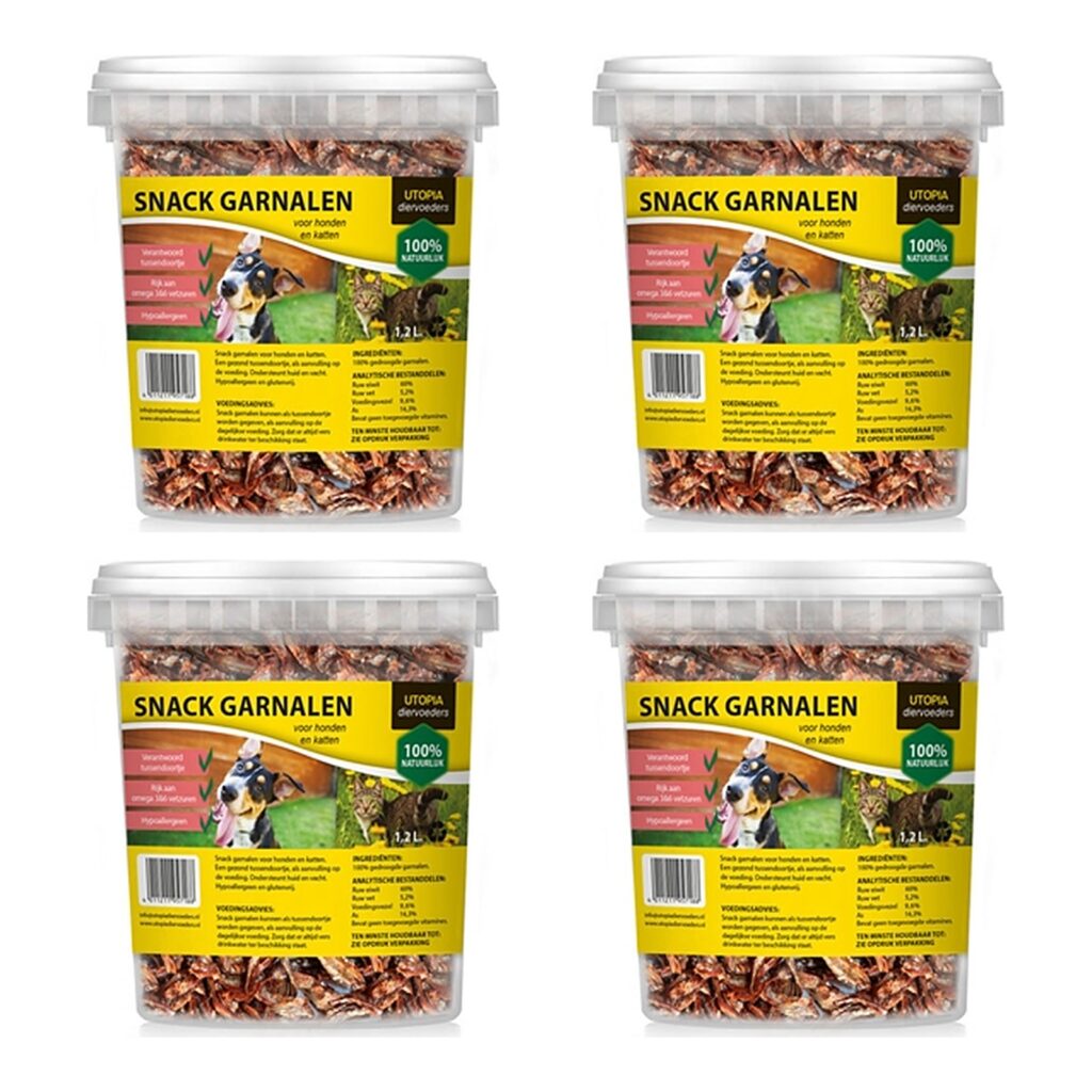 Utopia gedroogde garnalen voor hond en kat 1,2 l – multipack 4 stuks