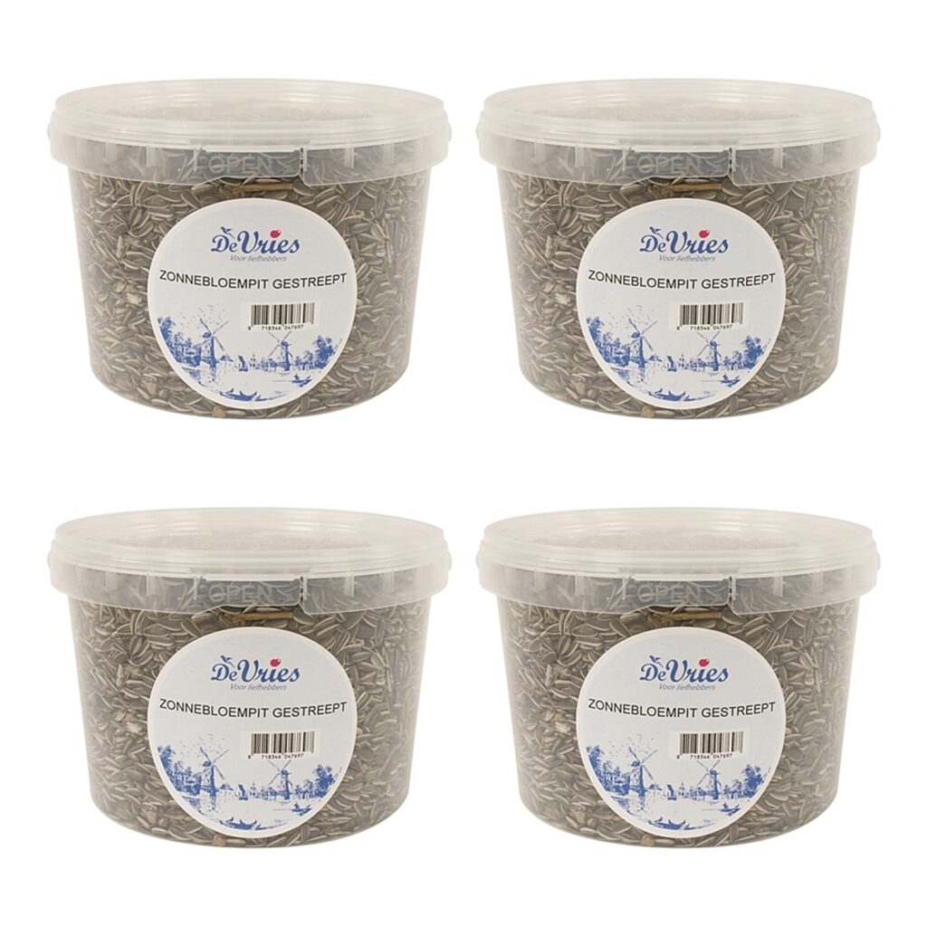De Vries zonnebloempitten gestreept 1,3 kg – vogelvoer, multipack 4 stuks