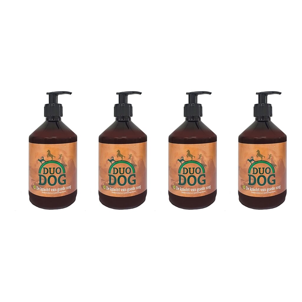 Duo Dog vet supplement 500 ml – 4 stuks, paardenvet voor huid en vacht (multipack)