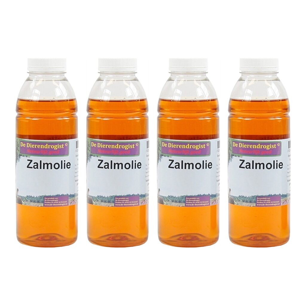 Dierendrogist zalmolie 500 ml – 4 stuks, voor vacht en huid van hond en kat (multipack)