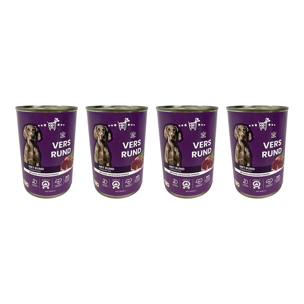 Freds hondenvoer blik vers rund 12 x 400 g – 4 stuks, natvoer (multipack)