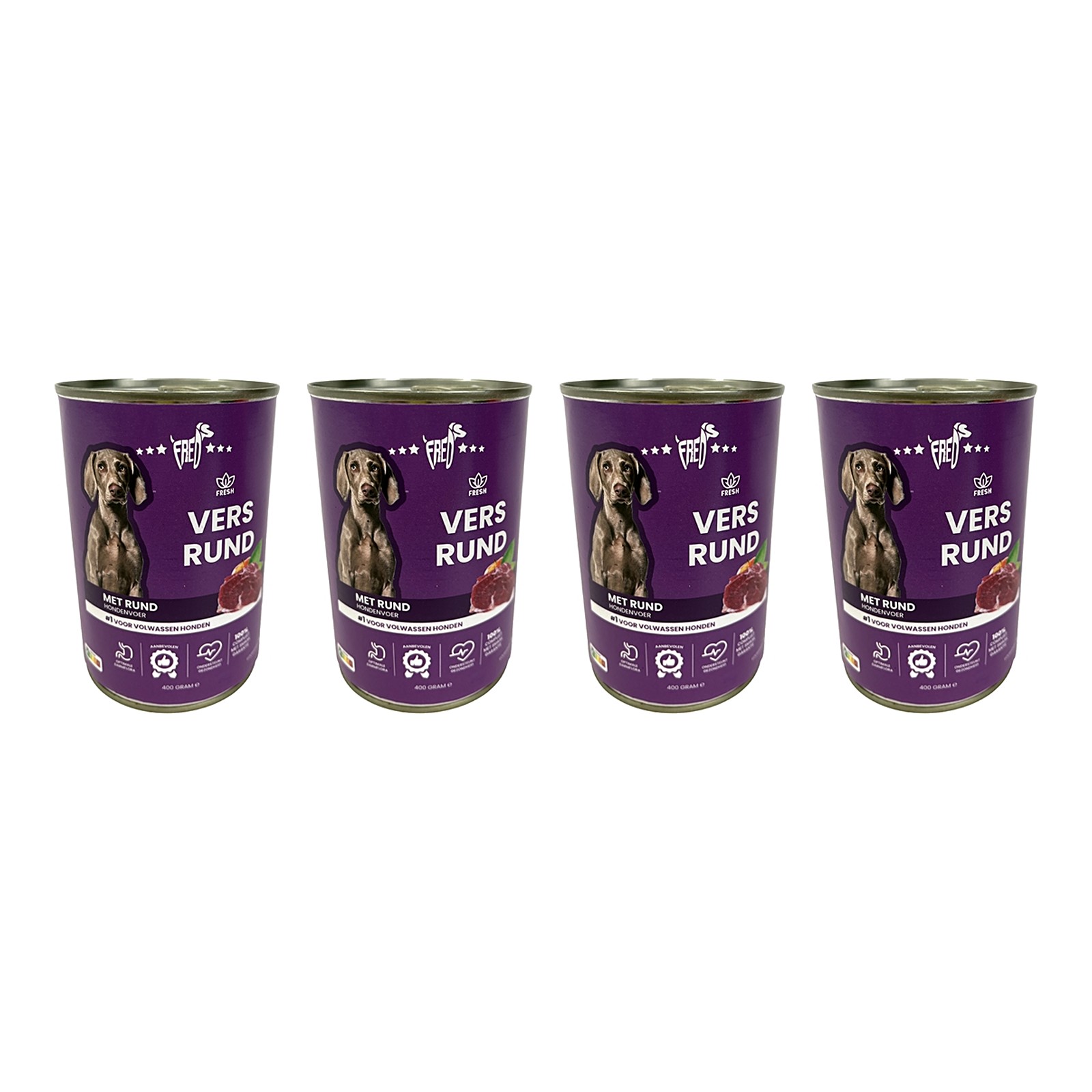 Freds hondenvoer blik vers rund 12 x 400 g – 4 stuks, natvoer (multipack) - Afbeelding 1
