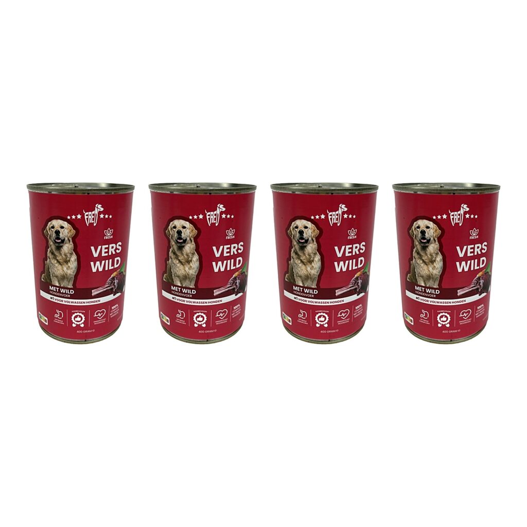 Freds hondenvoer blik vers wild 12 x 400 g – 4 stuks, natvoer (multipack)