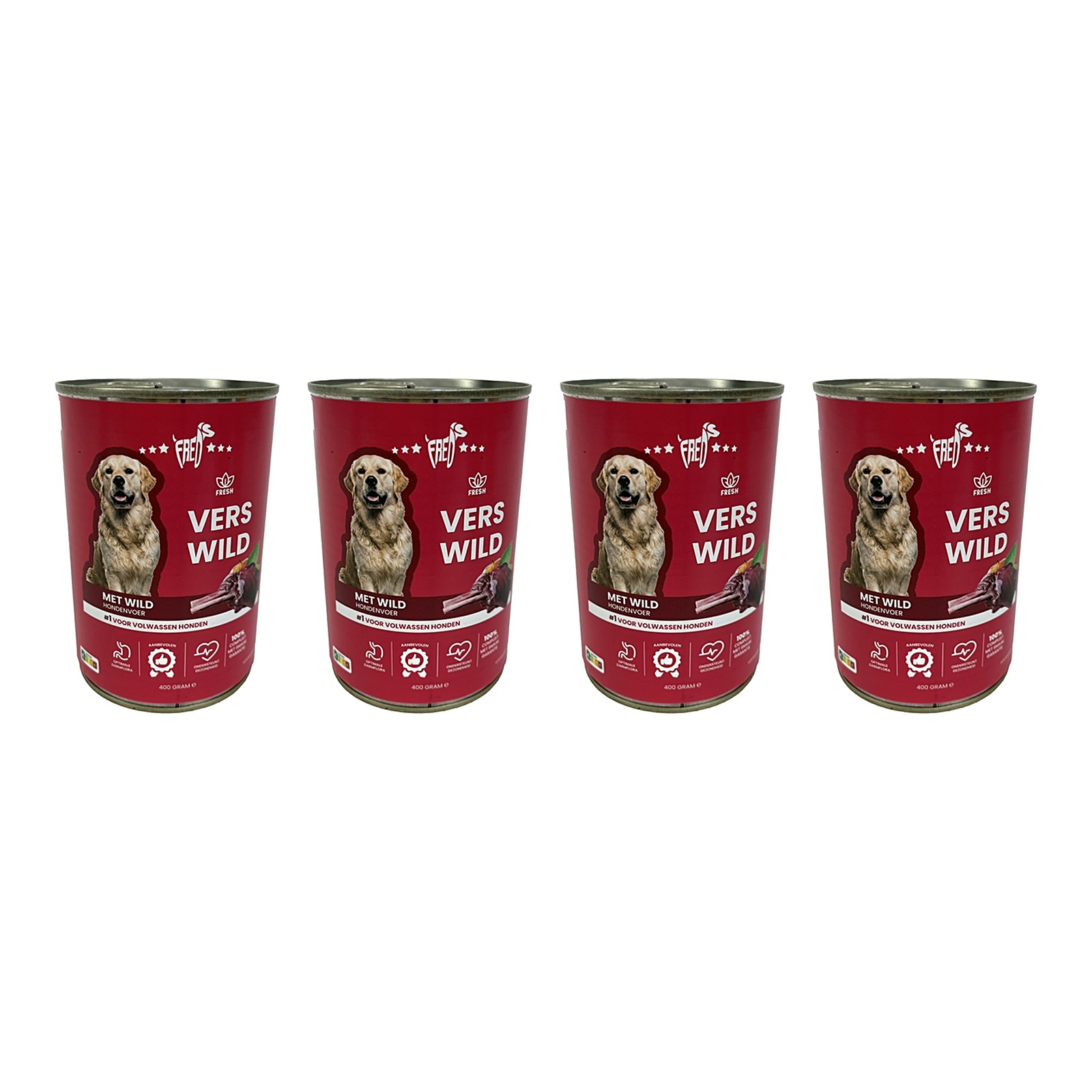 Freds hondenvoer blik vers wild 12 x 400 g – 4 stuks, natvoer (multipack) - Afbeelding 1