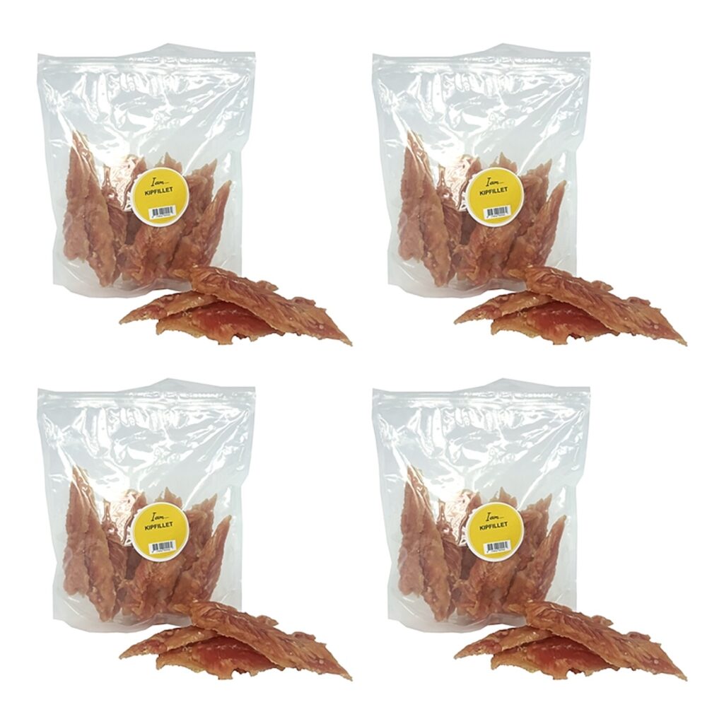 I Am kipfilet kauwsnack 500 g – 4 stuks, gedroogde kip voor honden (multipack)