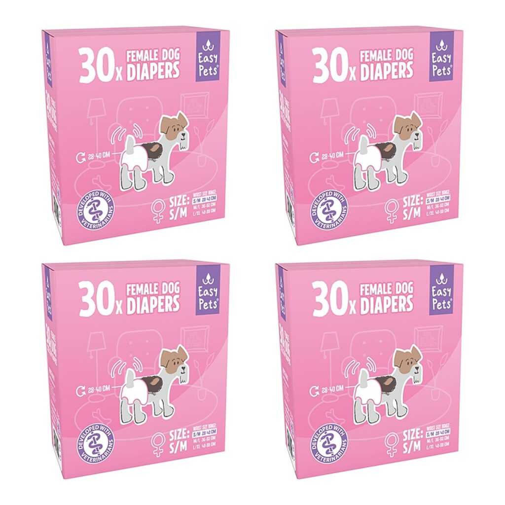EasyPets hondenluiers voor teven S/M 30 stuks – 4 stuks, ademend, absorberend (multipack)