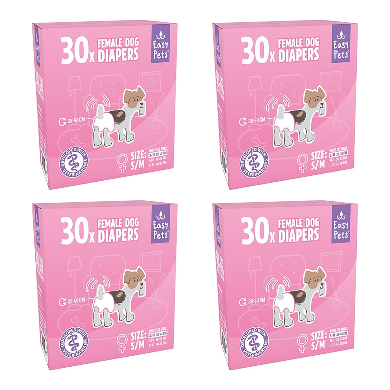 EasyPets hondenluiers voor teven S/M 30 stuks – 4 stuks, ademend, absorberend (multipack) - Afbeelding 1