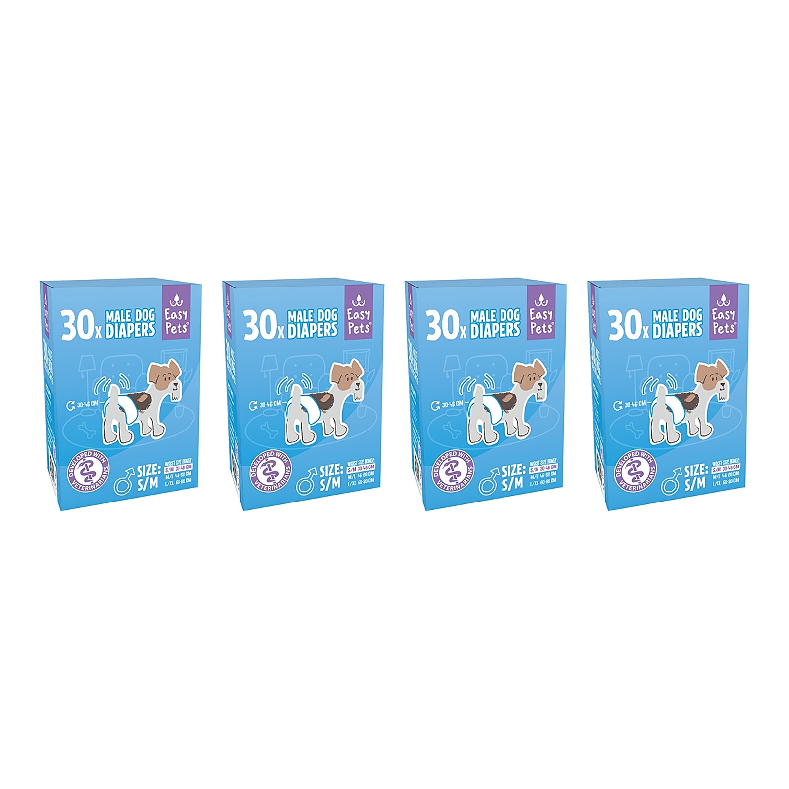 EasyPets hondenluiers voor reuen S/M 30 stuks – 4 stuks, superabsorberend (multipack) - Afbeelding 1