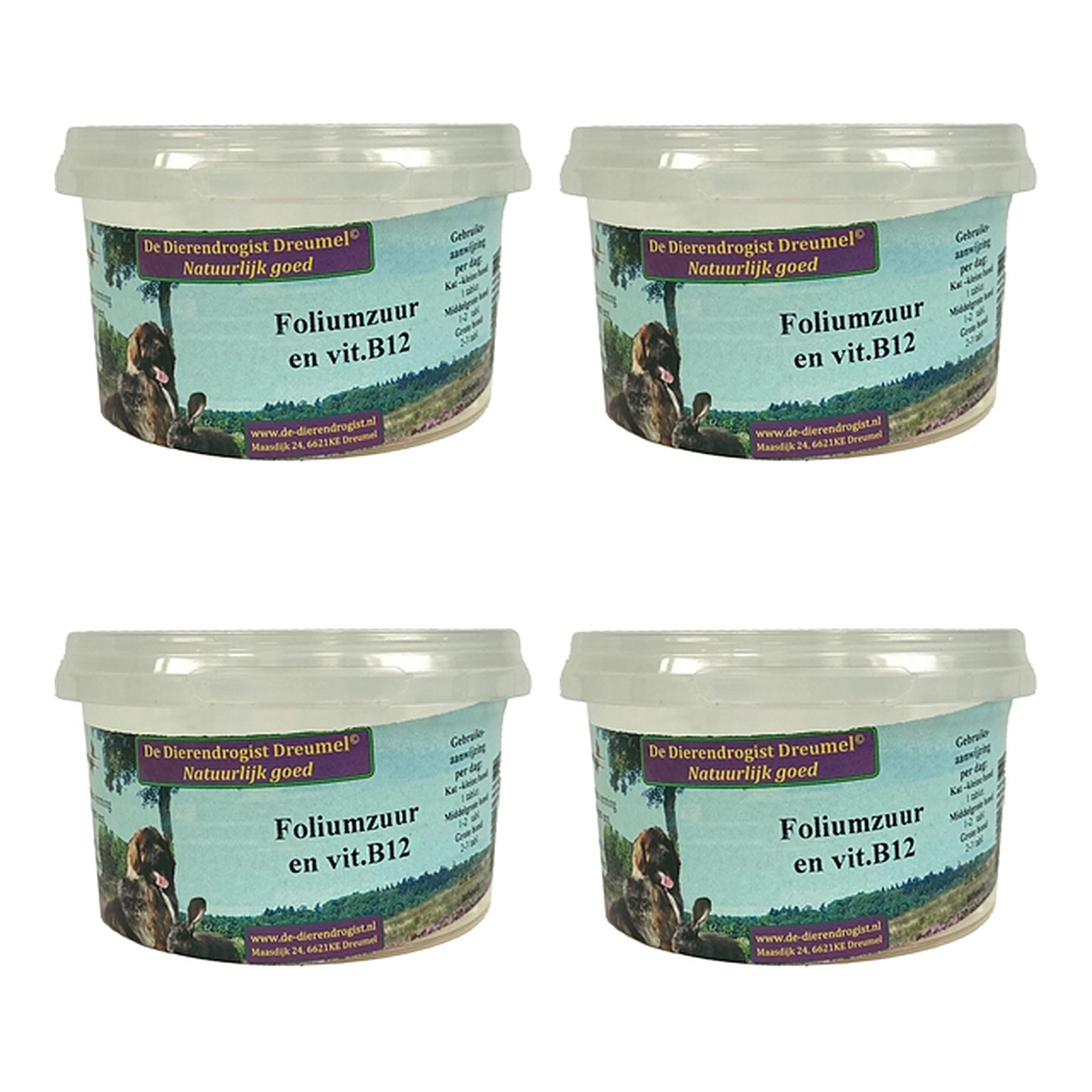 Dierendrogist foliumzuur en vitamine B12 100 tabletten – 4 stuks, hond en kat (multipack) - Afbeelding 1