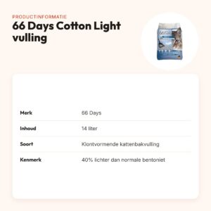 66 Days Cotton Light kattenbakvulling klontvormend 14 liter – productinformatie
