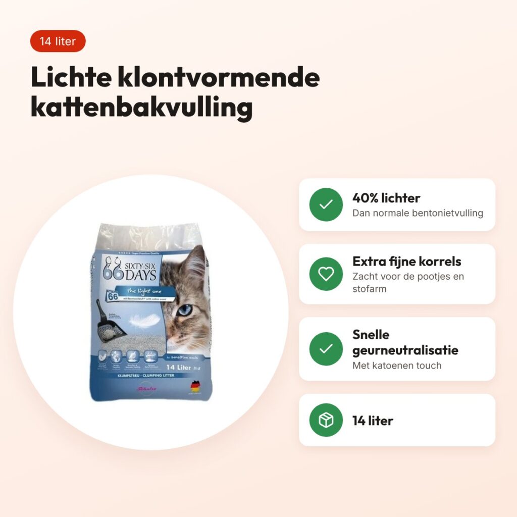 66 Days Cotton Light kattenbakvulling klontvormend 14 liter – voordelen