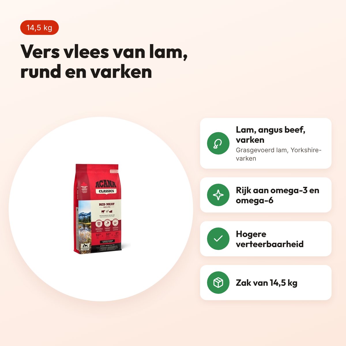 Acana Classics hondenvoer Classic Red 14,5 kg – lam, rund en varken – voordelen