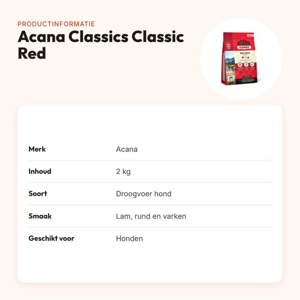 Acana Classics hondenvoer Classic Red 2 kg – lam, rund en varken – productinformatie
