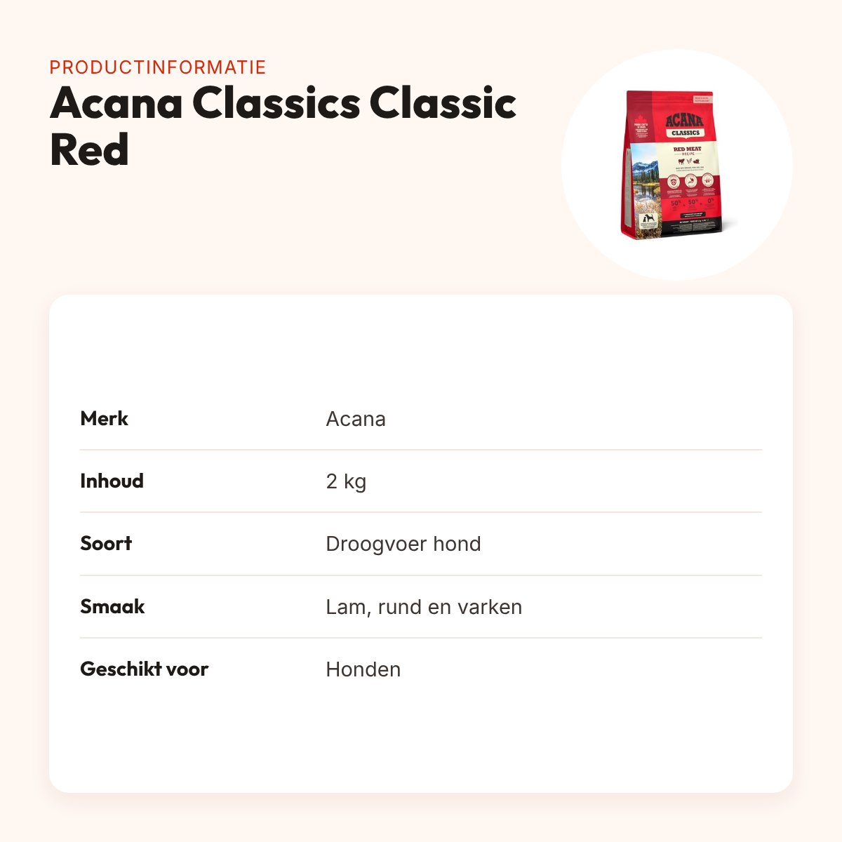 Acana Classics hondenvoer Classic Red 2 kg – lam, rund en varken – productinformatie