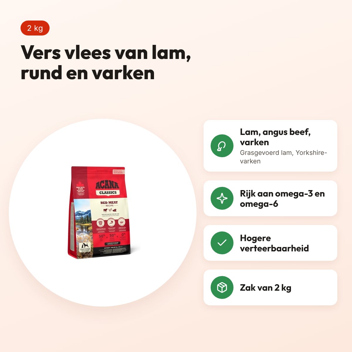 Acana Classics hondenvoer Classic Red 2 kg – lam, rund en varken – voordelen