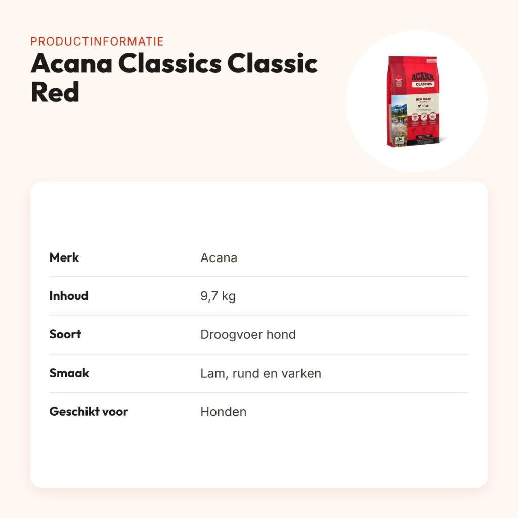 Acana Classics hondenvoer Classic Red 9,7 kg – lam, rund en varken – productinformatie