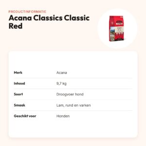 Acana Classics hondenvoer Classic Red 9,7 kg – lam, rund en varken – productinformatie