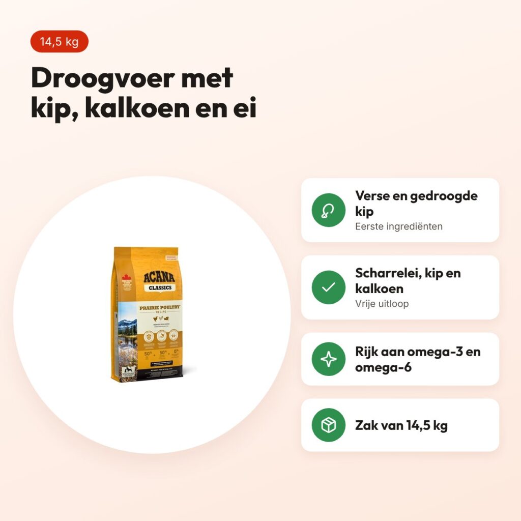 Acana Classics hondenvoer Prairie Poultry 14,5 kg – kip, kalkoen en ei – voordelen