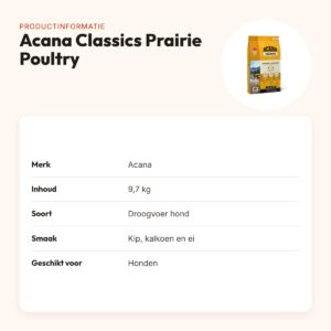 Acana Classics hondenvoer Prairie Poultry 9,7 kg – kip, kalkoen en ei – productinformatie