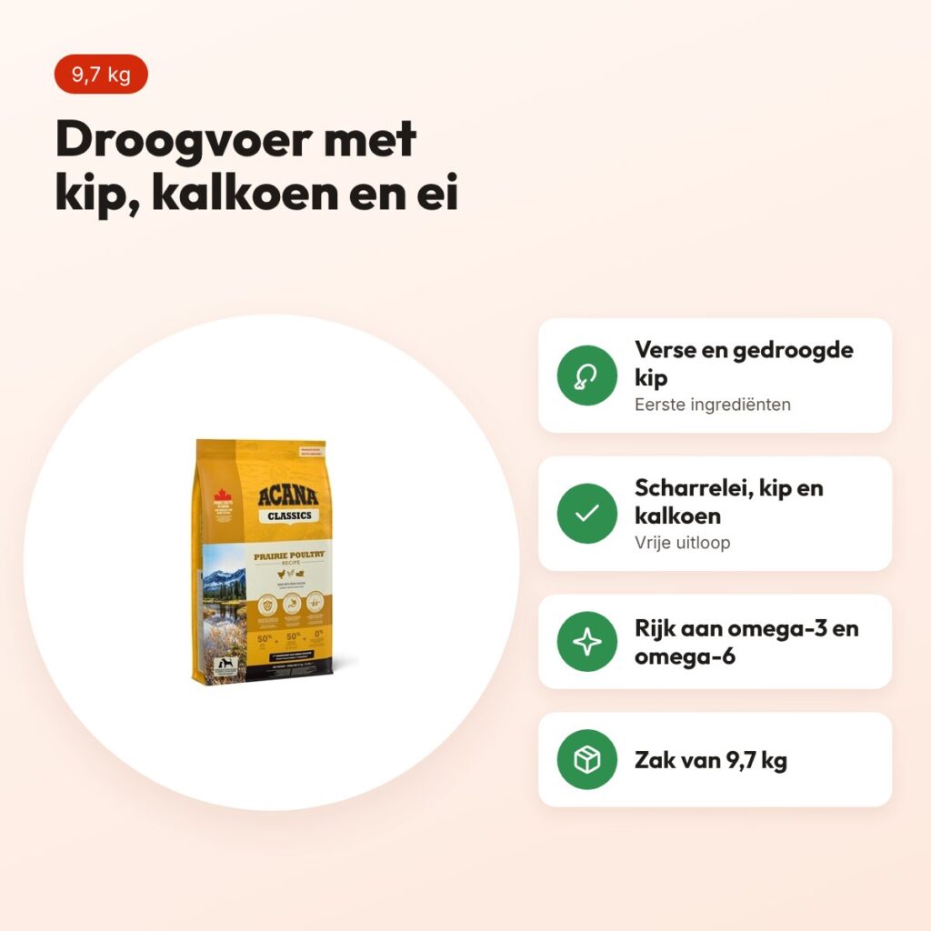 Acana Classics hondenvoer Prairie Poultry 9,7 kg – kip, kalkoen en ei – voordelen