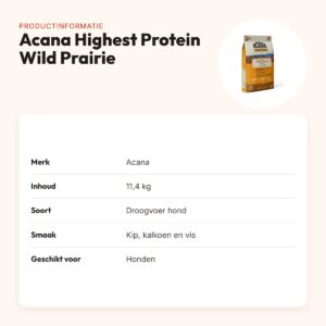 Acana Highest Protein hondenvoer Wild Prairie 11,4 kg – kip en kalkoen – productinformatie