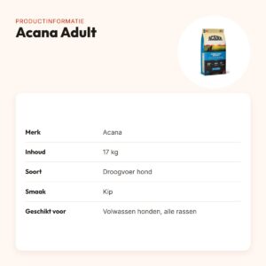 Acana hondenvoer Adult 17 kg – kip, voor alle rassen – productinformatie