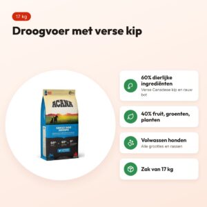 Acana hondenvoer Adult 17 kg – kip, voor alle rassen – voordelen