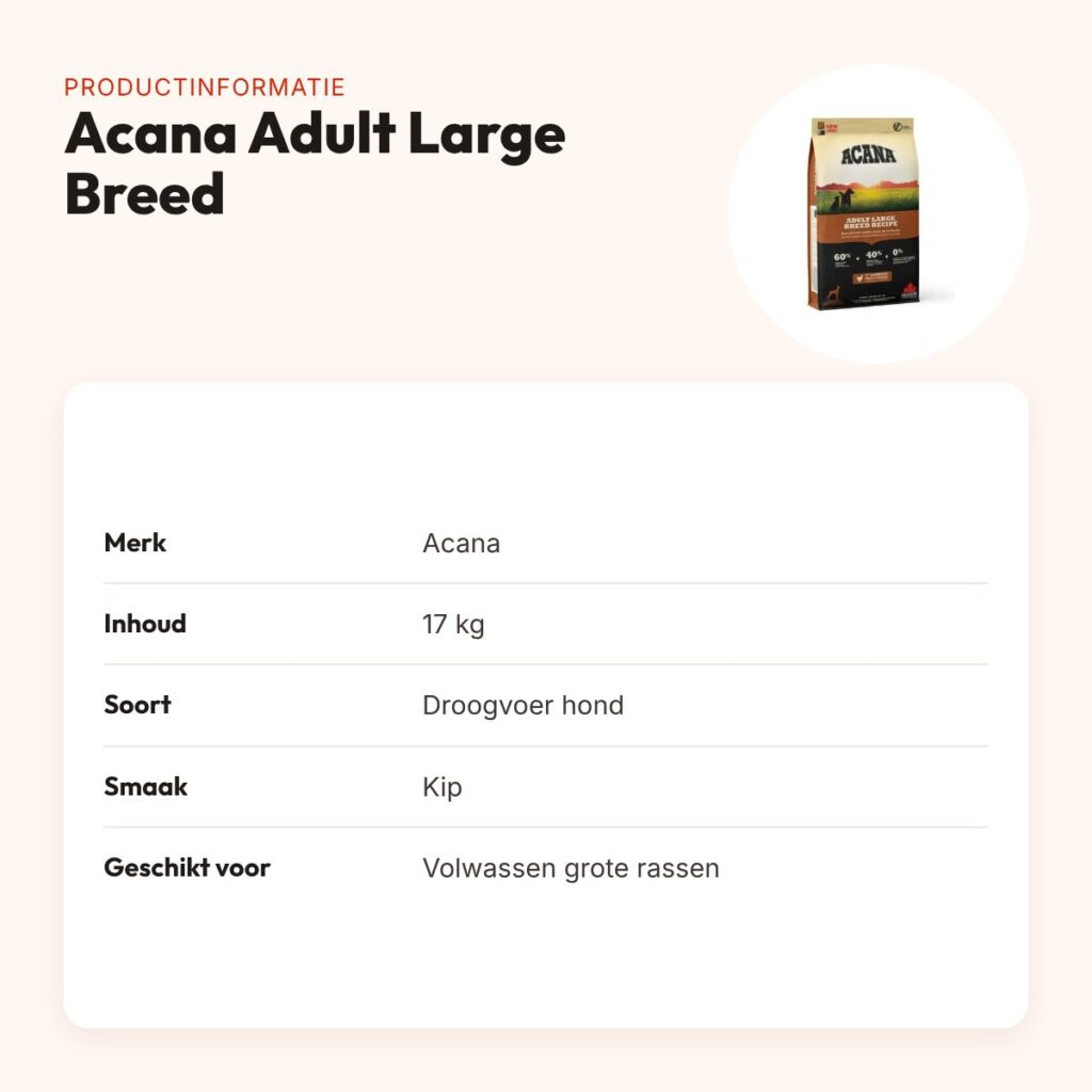 Acana hondenvoer Adult Large Breed 17 kg – kip, grote rassen – productinformatie
