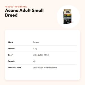 Acana hondenvoer Adult Small Breed 2 kg – kip, kleine rassen – productinformatie