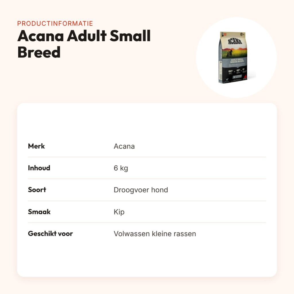 Acana hondenvoer Adult Small Breed 6 kg – kip, kleine rassen – productinformatie