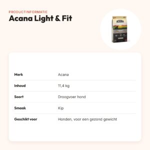 Acana hondenvoer Light & Fit 11,4 kg – kip, voor een gezond gewicht – productinformatie