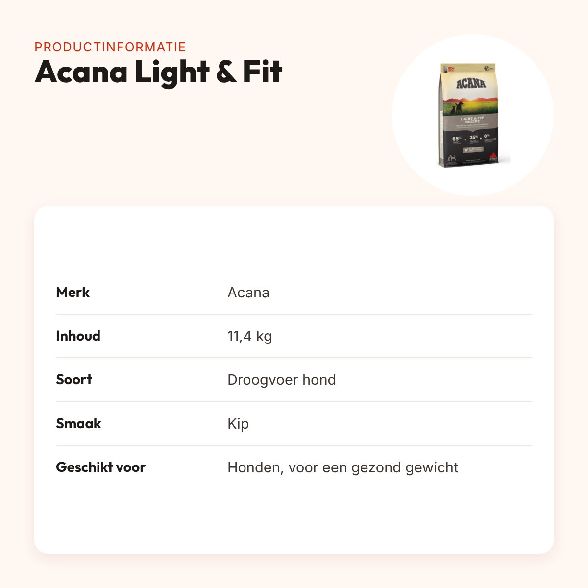 Acana hondenvoer Light & Fit 11,4 kg – kip, voor een gezond gewicht – productinformatie