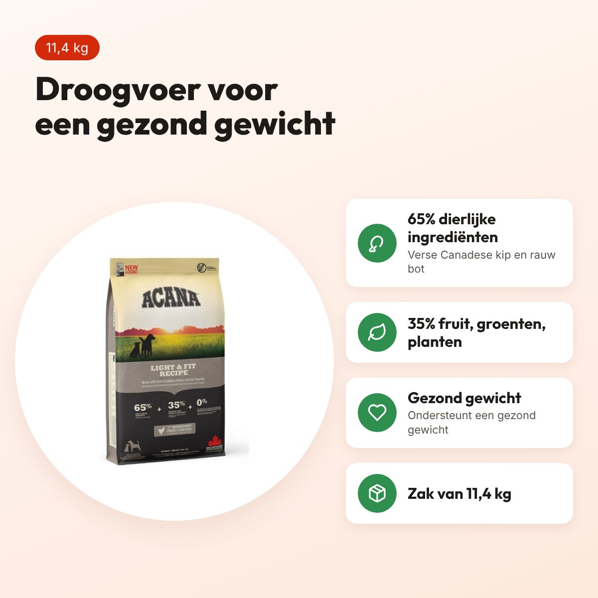 Acana hondenvoer Light & Fit 11,4 kg – kip, voor een gezond gewicht – voordelen