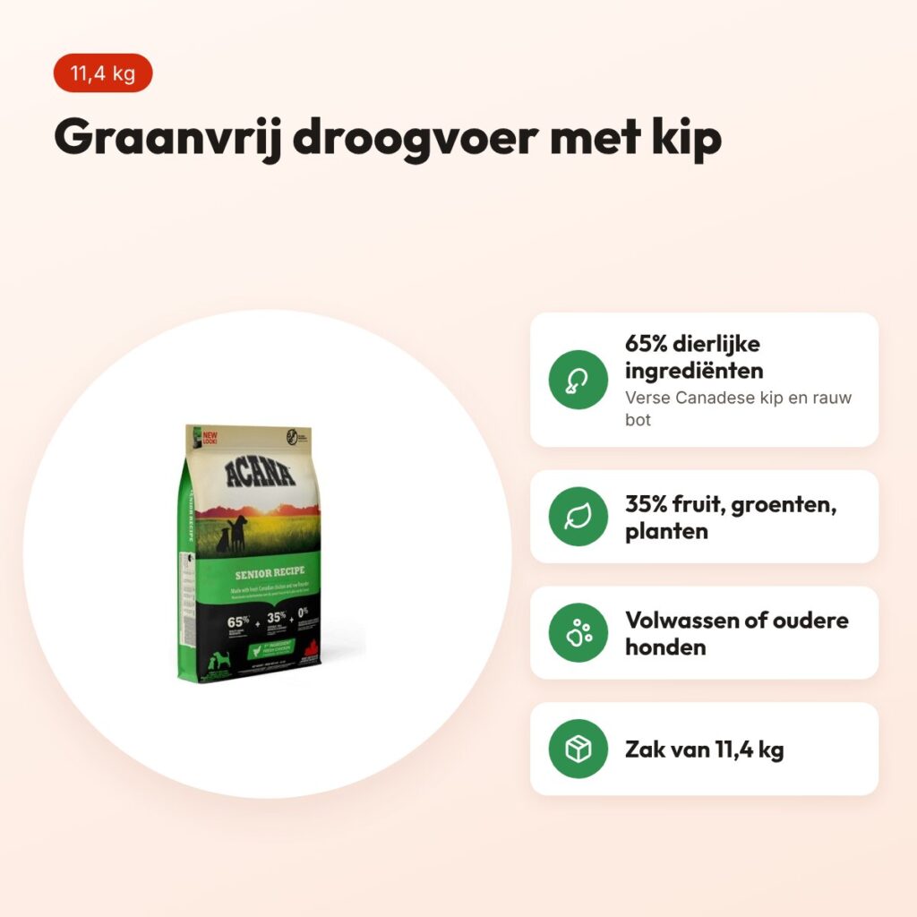 Acana hondenvoer Senior 11,4 kg – kip, graanvrij – voordelen