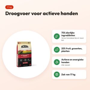 Acana hondenvoer Sport & Agility 17 kg – kip, voor actieve honden – voordelen