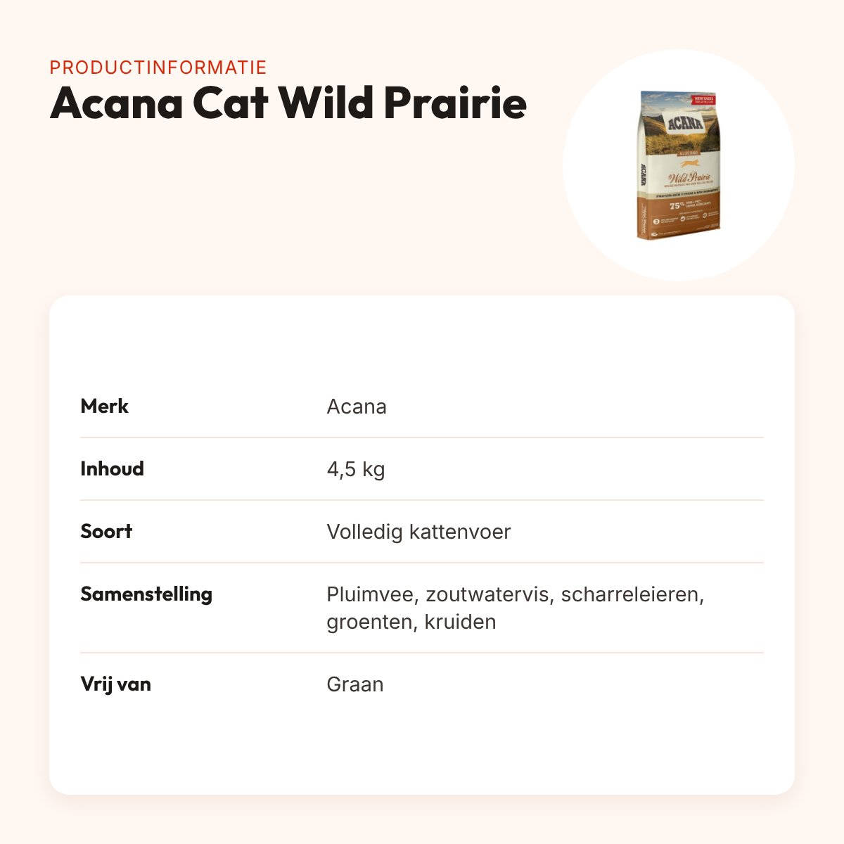 Acana kattenvoer Cat Wild Prairie 4,5 kg – graanvrij – productinformatie
