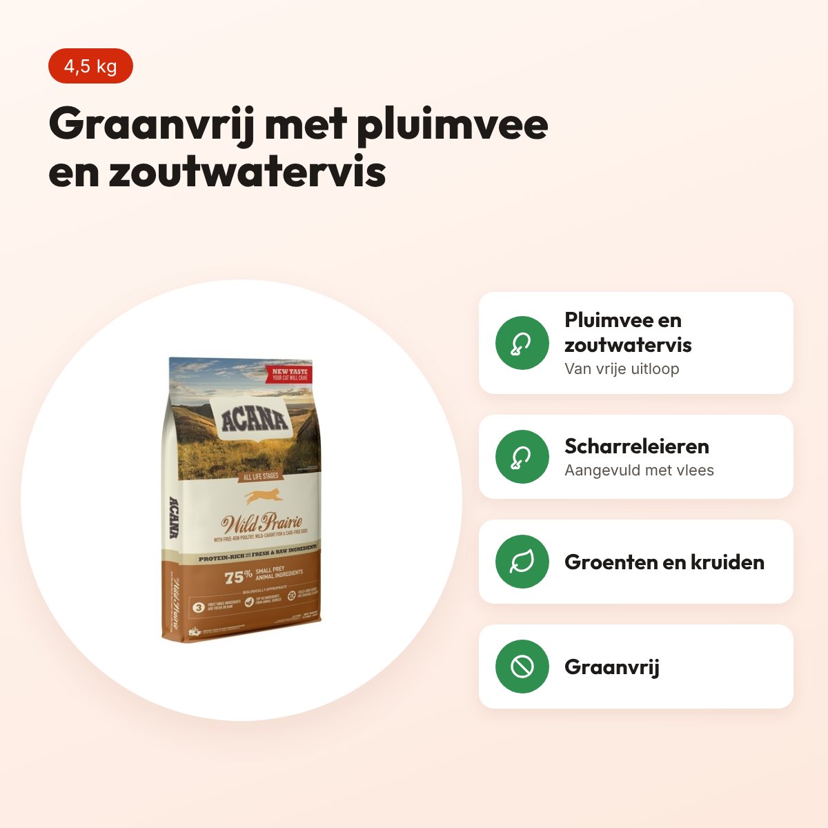 Acana kattenvoer Cat Wild Prairie 4,5 kg – graanvrij – voordelen