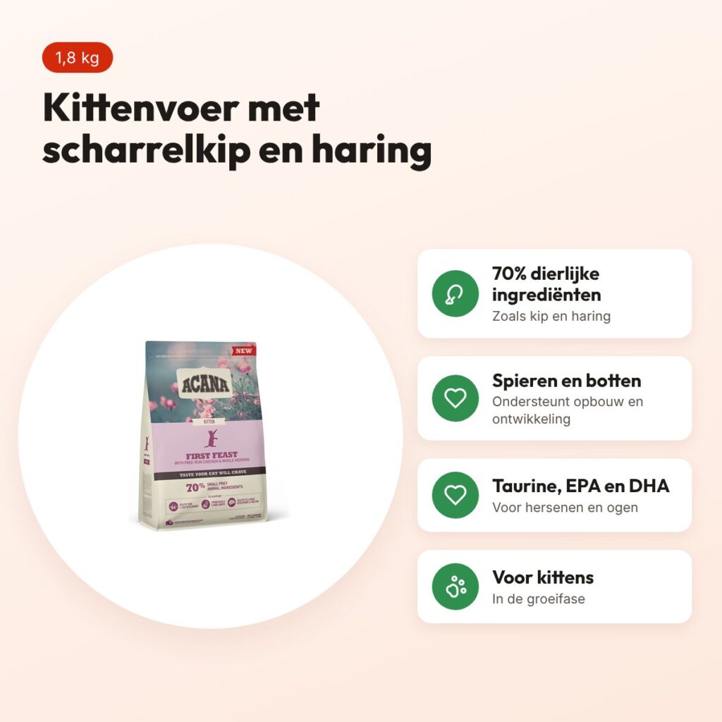 Acana kittenvoer First Feast Kip & Haring 1,8 kg – voordelen