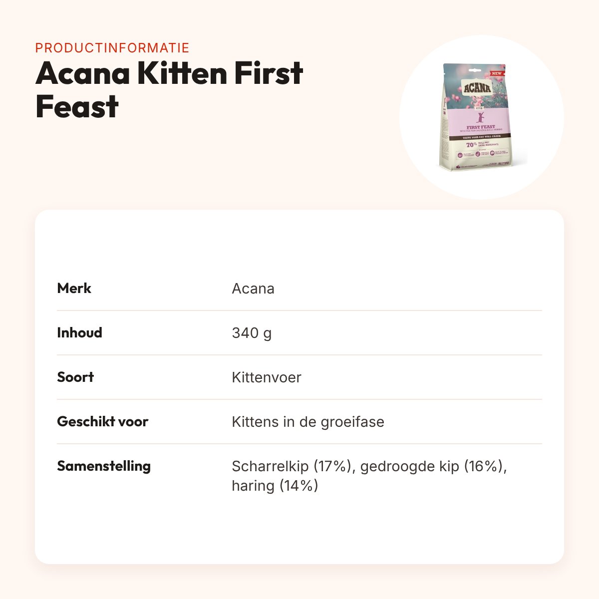 Acana kittenvoer First Feast Kip & Haring 340 g – productinformatie