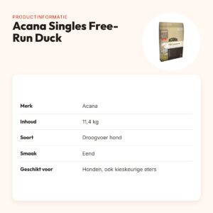 Acana Singles hondenvoer Free-Run Duck 11,4 kg – scharreleend, monoproteïne – productinformatie