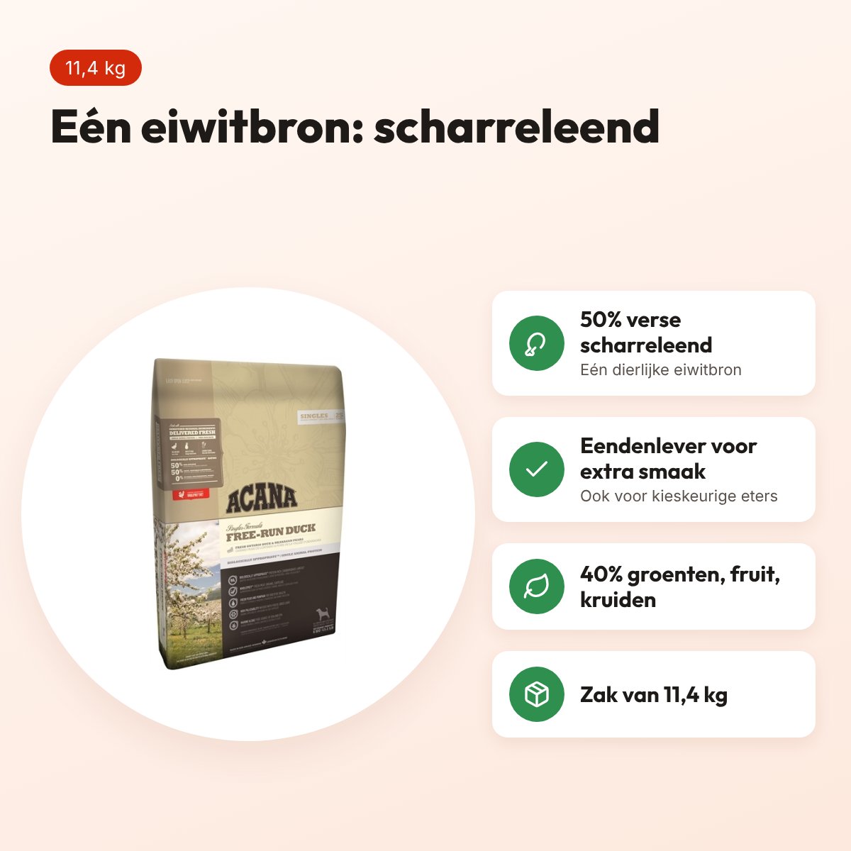 Acana Singles hondenvoer Free-Run Duck 11,4 kg – scharreleend, monoproteïne – voordelen