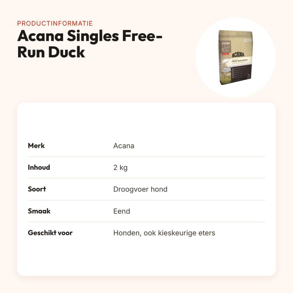 Acana Singles hondenvoer Free-Run Duck 2 kg – scharreleend, monoproteïne – productinformatie