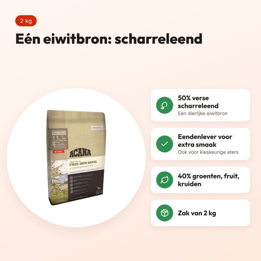 Acana Singles hondenvoer Free-Run Duck 2 kg – scharreleend, monoproteïne – voordelen