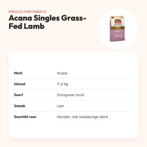 Acana Singles hondenvoer Grass-Fed Lamb 11,4 kg – monoproteïne – productinformatie