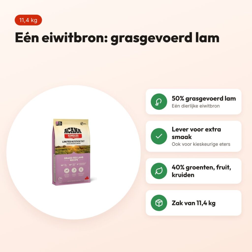 Acana Singles hondenvoer Grass-Fed Lamb 11,4 kg – monoproteïne – voordelen