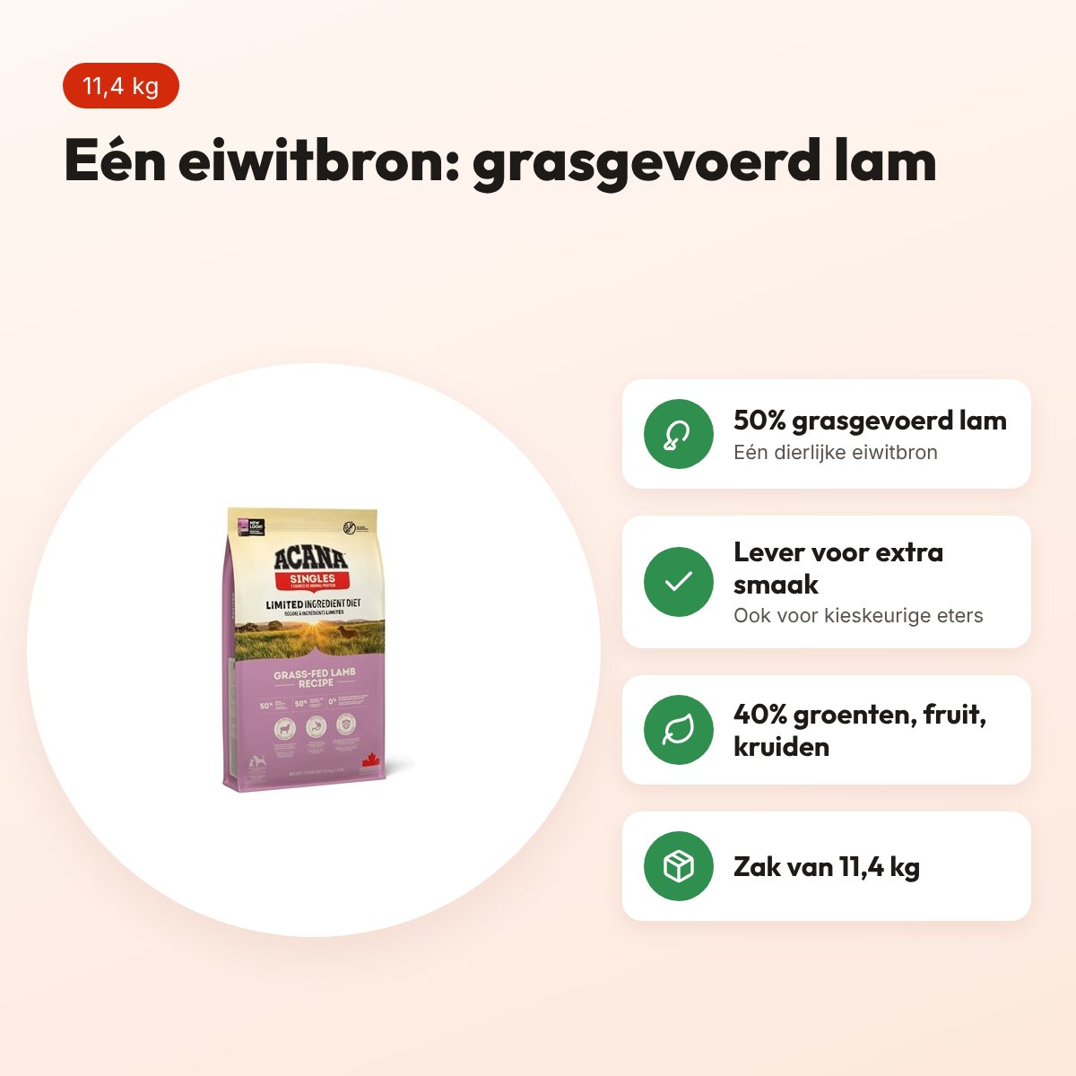 Acana Singles hondenvoer Grass-Fed Lamb 11,4 kg – monoproteïne – voordelen