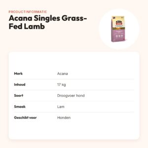 Acana Singles hondenvoer Grass-Fed Lamb 17 kg – grasgevoerd lam – productinformatie